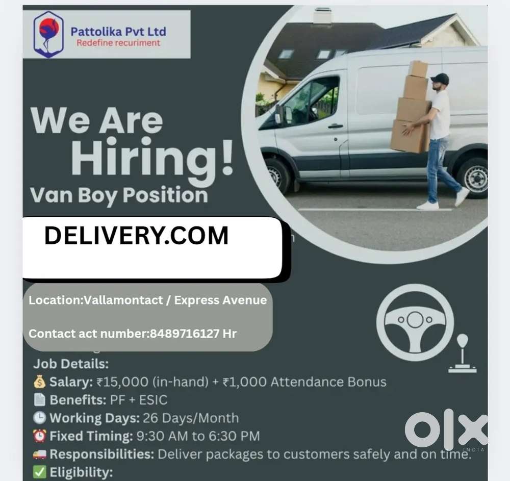 Delivery boy vaccancy available