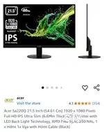 Acer Sa220Q 21.5 Inch 1920 x 1080 Pixels Full HD IPS Ultra Slim