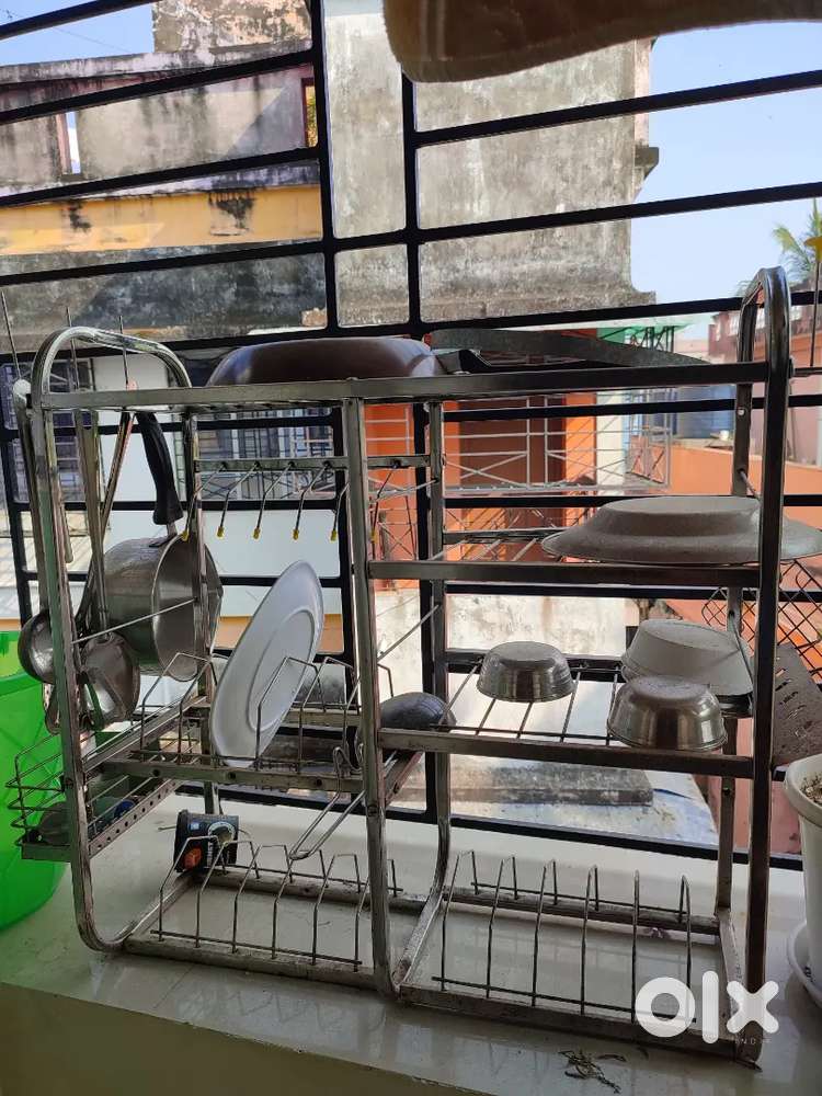 Steel kitchen dish rack with plate & cutlery stand 31× 30 inch steel