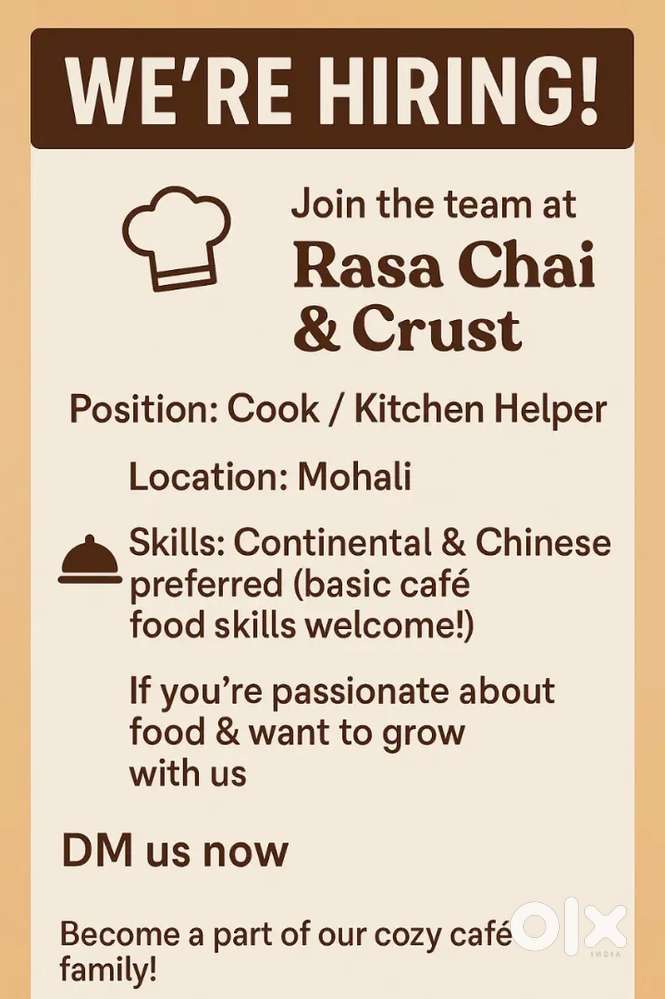 Need a continental and chinese cook / helper