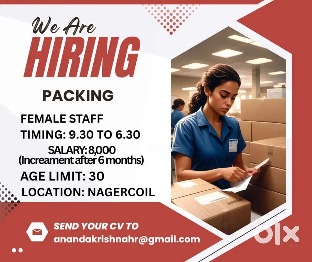 Packing, female staff, Timing 9.30-6.30, nagercoil