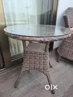 Urban Ladder Balcony Patio Table with Glass Top and 2 Chairs