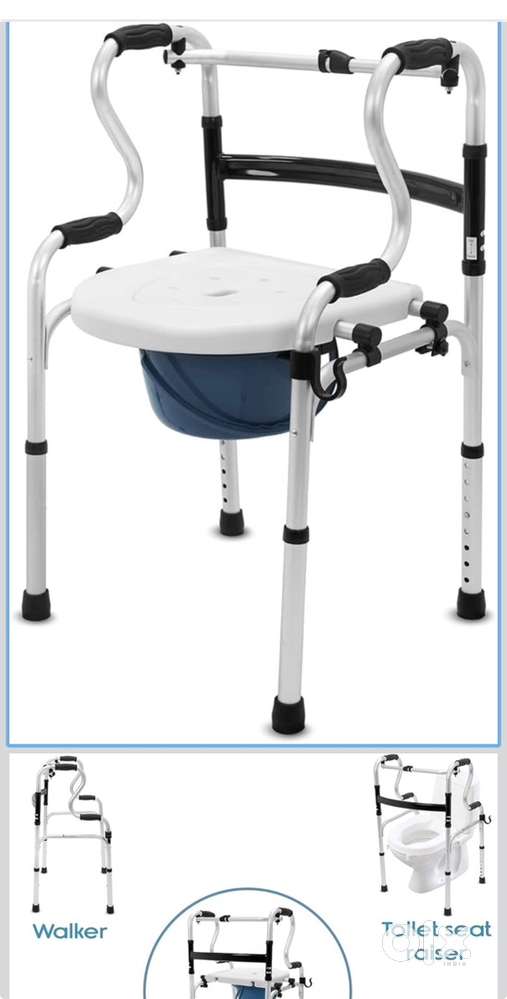 Multipurpose walker with detachable commode