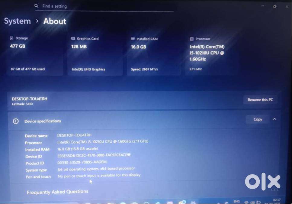 Dell Latitude 3410  i5 10th Gen  16GB RAM  512GB SSD  Excellent Co