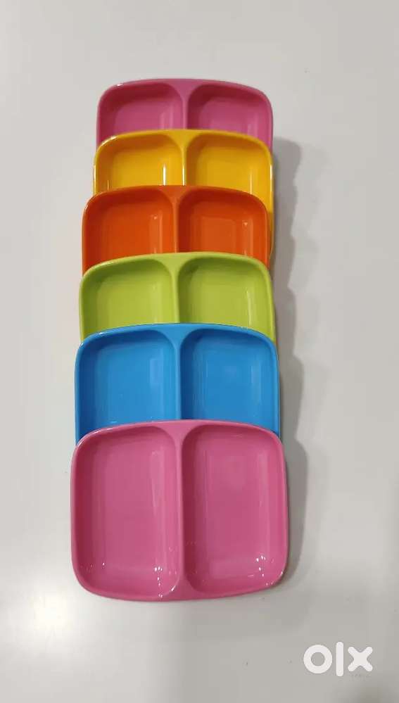 Dual-Compartment Melamine Serving Trays – Set of 6