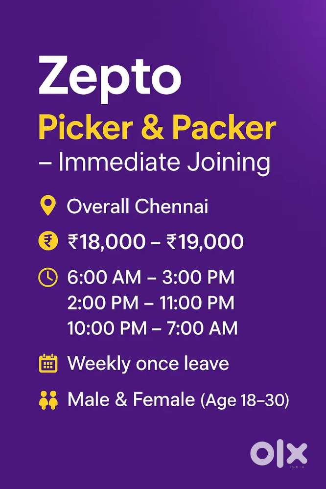 Immediate joining picker Packer chennai (valaravakkam)