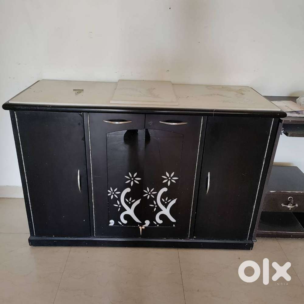 LED Table with marble, solid wood LED unit & crockery almirah