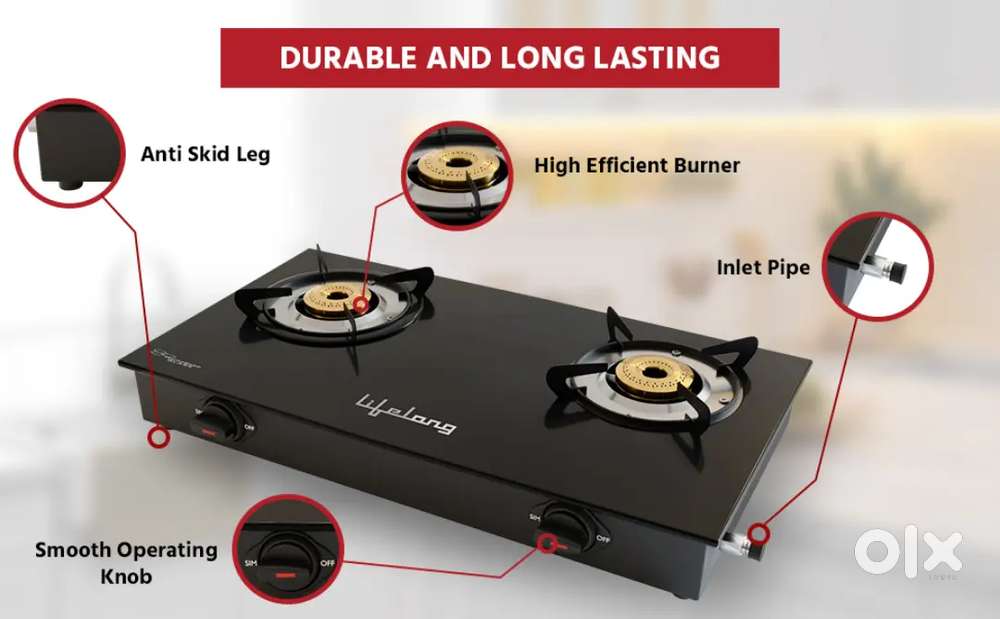 Lifelong,LLGS118 ISI Certified Glass Manual Gas Stove (2 Burners),