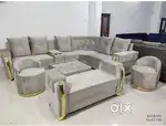 L SHAPE SOFA SET WITH CENTER TABLE NAI DIVIDER AMD 2 CHAIRS