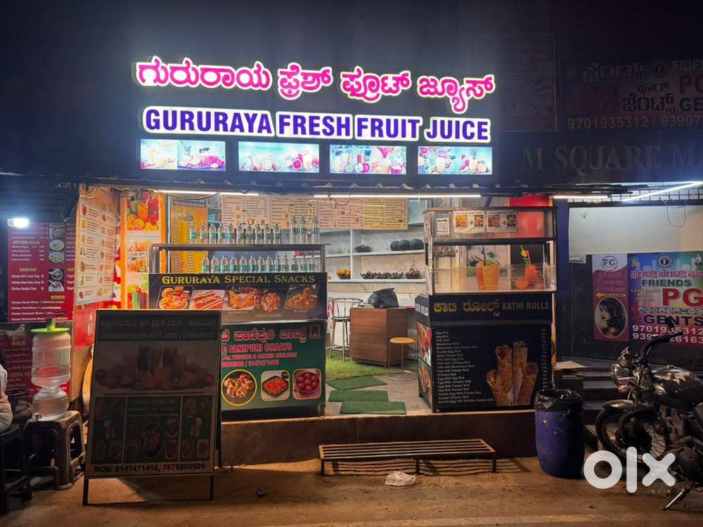 Shop with 3 counters  juice , Rolls , chats