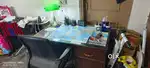 Wooden Table with Glass Top and revolving office chair