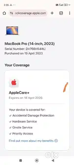Macbook Pro 2023 14.2 inch model under applesupport till April 2026