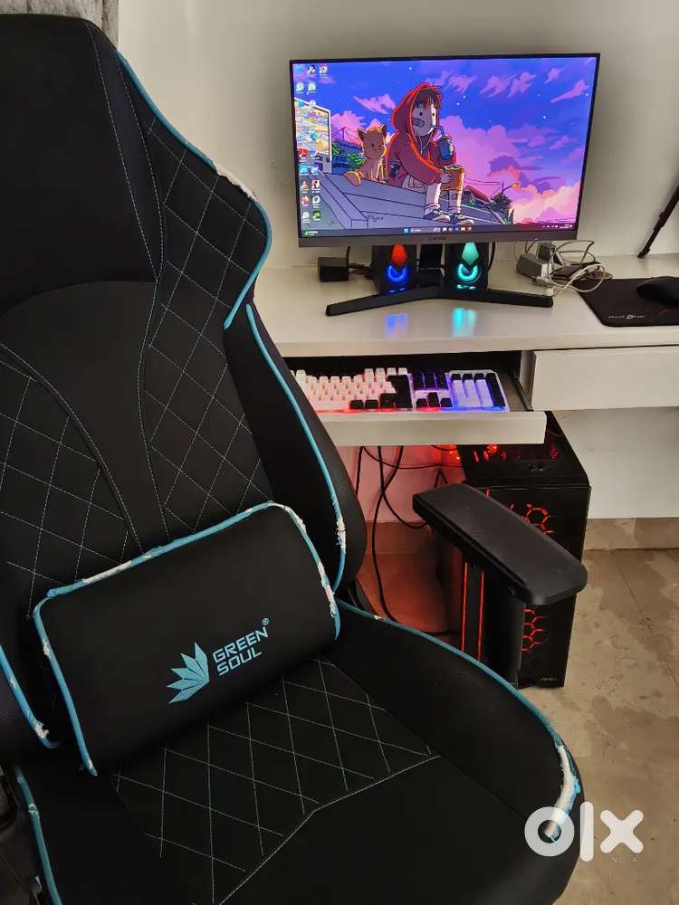 GAMING PC  EDITING PC  CODING COMPUTER AND GREEN SOUL GAMING CHAIR