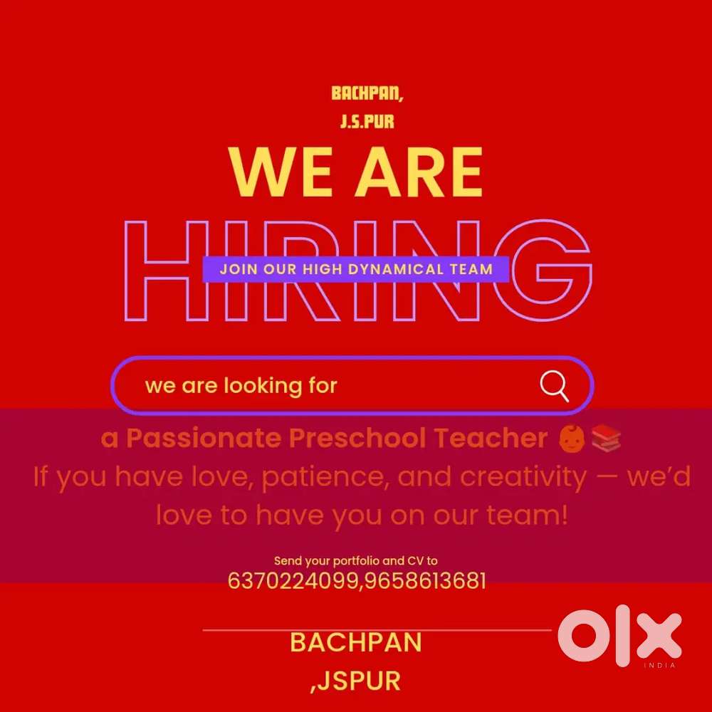 Hiring Preschool Teacher – Bachpan Play School, Jagatsinghpur