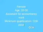 Female required of age 20-28, assistant for accountancy work
