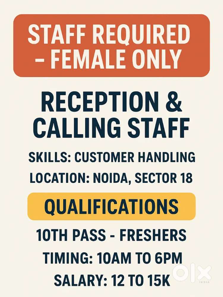 Female Calling Staff and Receptionist In Noida Sector 18