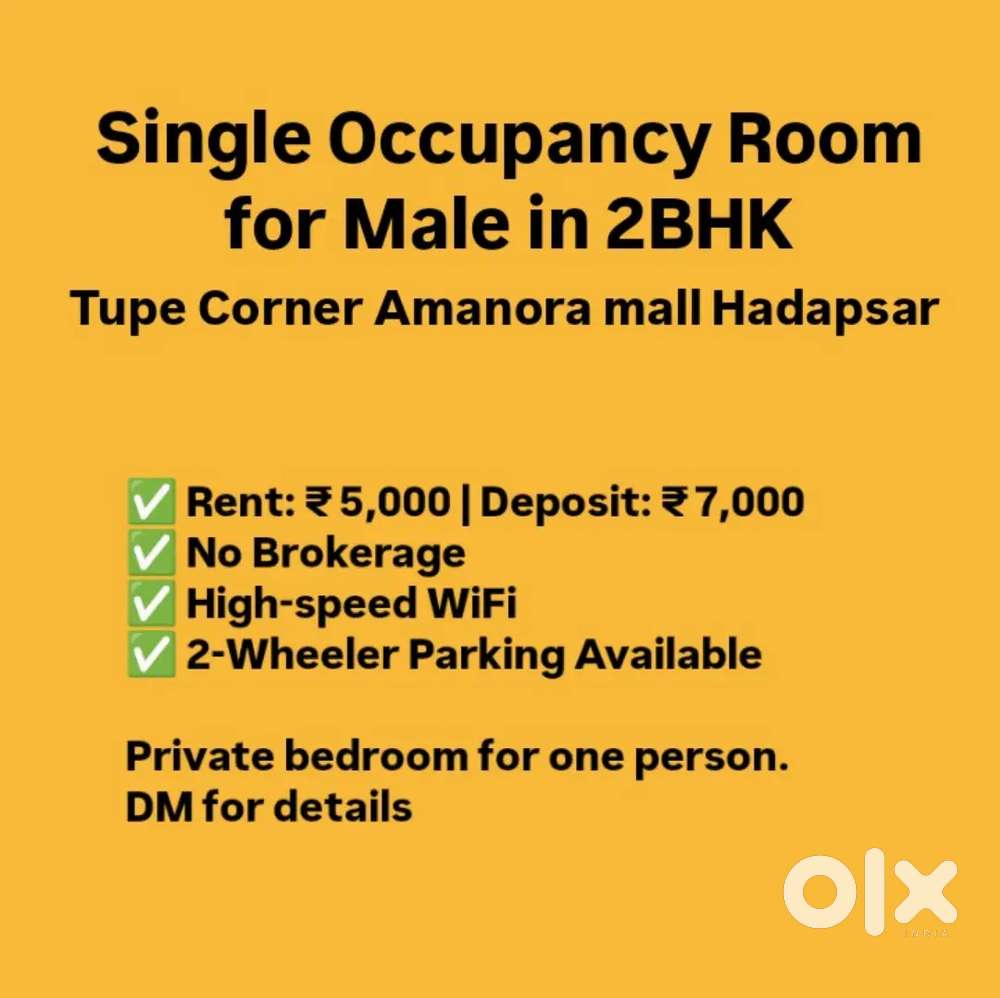 Single Occupancy Room for Male in 2BHK
