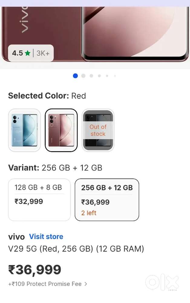 12/256 Ram storage vivo v29 mobile model original charger available