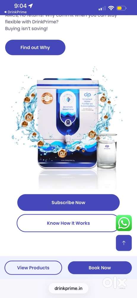 Water purifier with no maintenance only rent