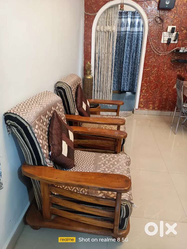 PurevTeak wood/ Shagwan with Cushion 3+1+1 sofa set