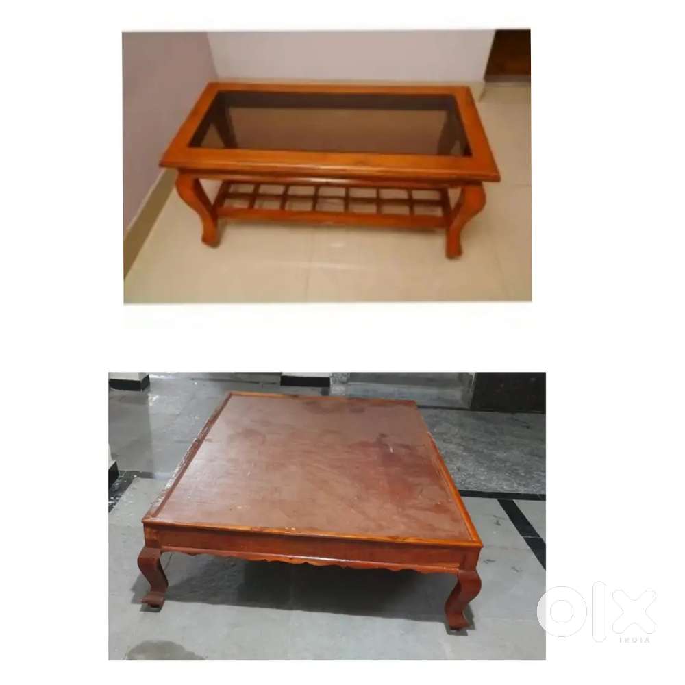 Open glass Takewood table and Single cot