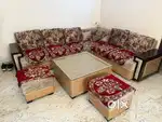 L Shape Sofa With Table and Puffy