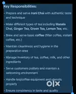 Chai Maker / Cook (Irani Chai, Specialty Teas & Coffee)