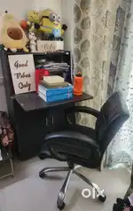 Study table and chair, shoe rack and book stand. With bedside table