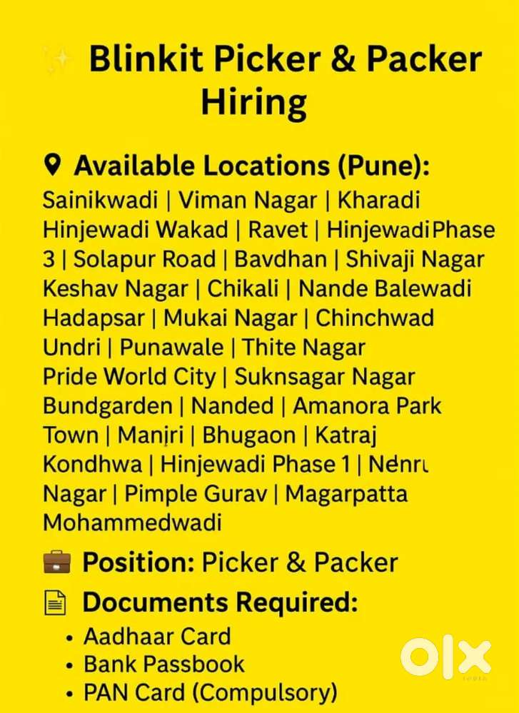 Picker packers Require in Pune location