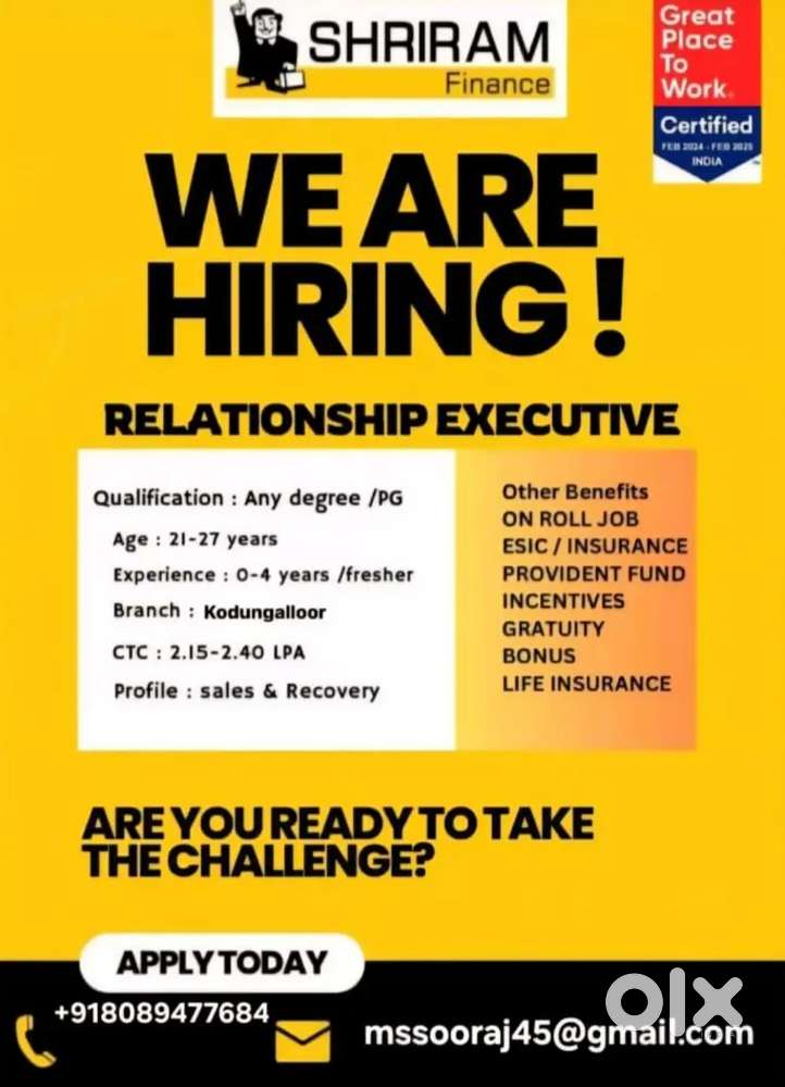 Shriram Finance hiring Relationship executives
