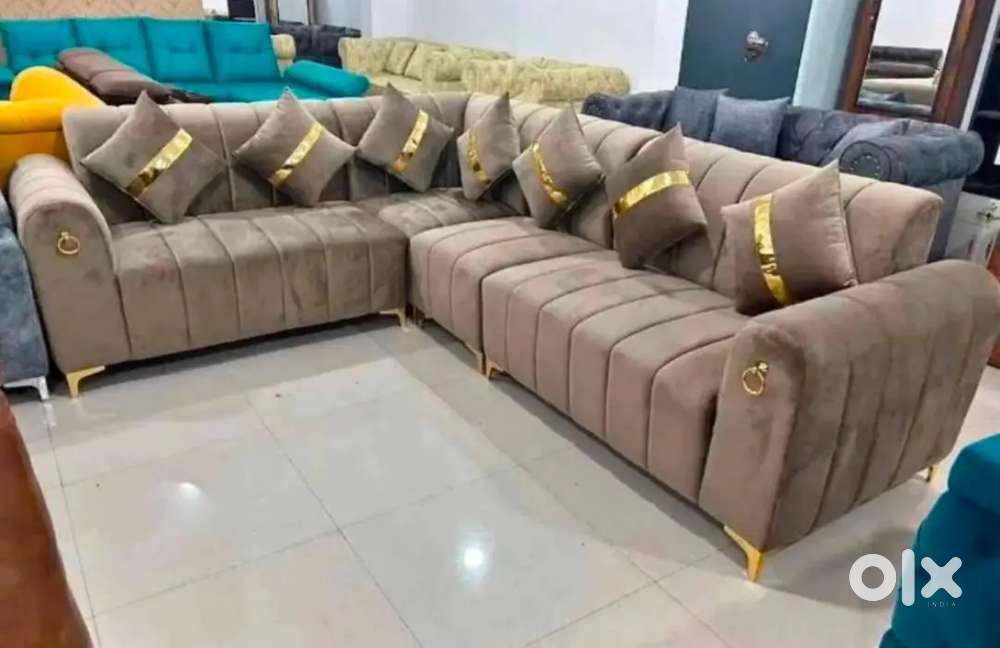LUXURY L TYPE SOFA SET IN GOLDEN LEGS AVAILABLE AT ZAM ZAM FURNITURE