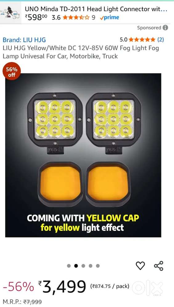 HJG orginal fog lamp with dual colour white and yellow