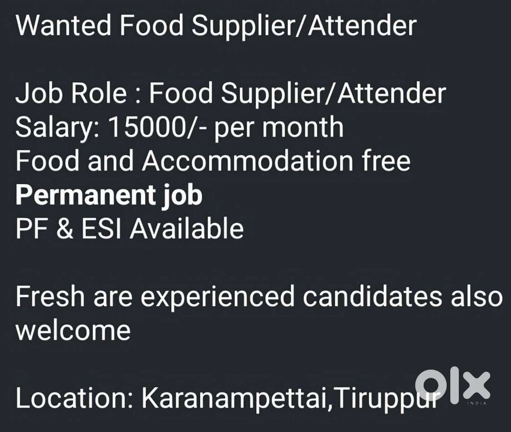 Wanted Food Supplier/Attender