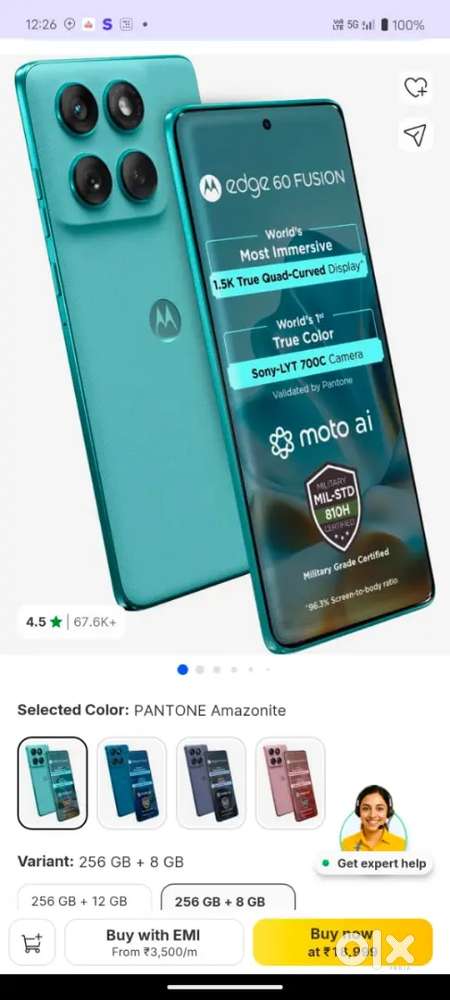 MOTOROLA Edge 60 Fusion 5G (PANTONE Amazonite, 256 GB) (8 GB RAM)