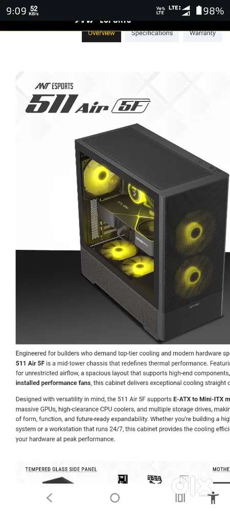 PC CASE-Ant eSports 511 Air 5f Black (with5inbuild fan)