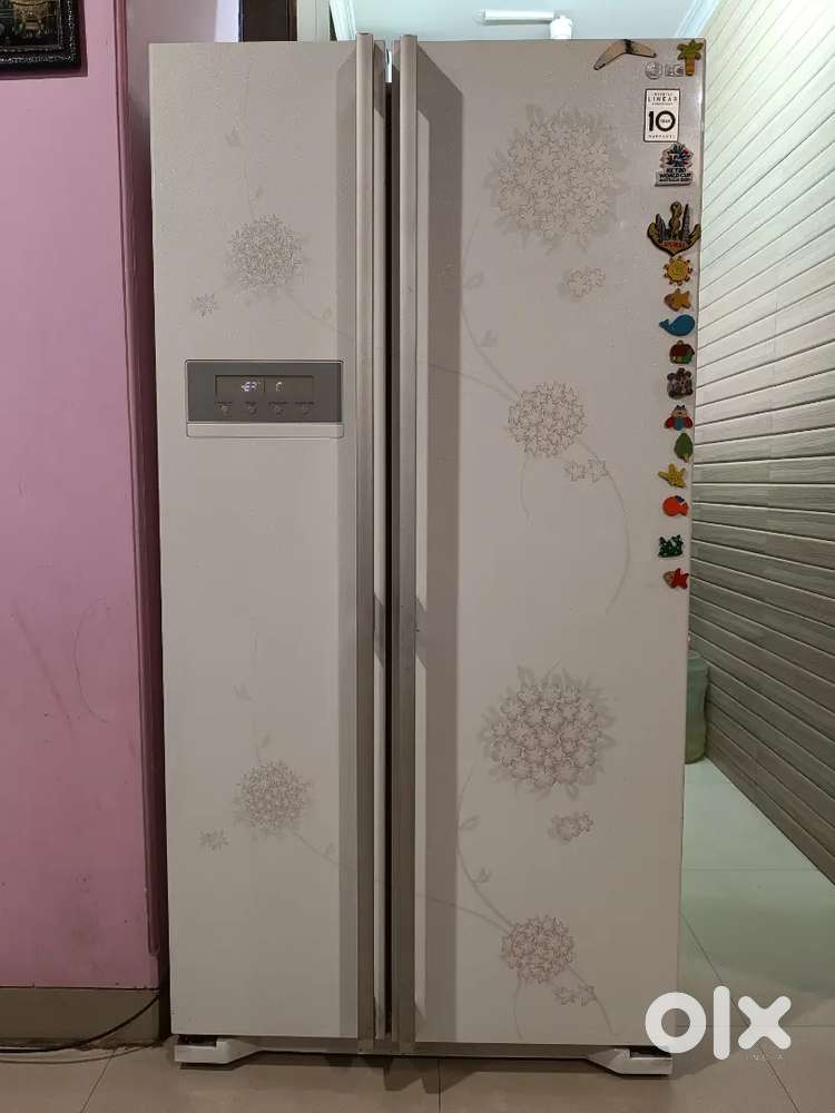LG side-by-side refrigerator. Capacity is approximately 600 liters.