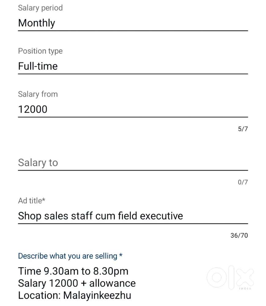 Shop salesman cum filed work