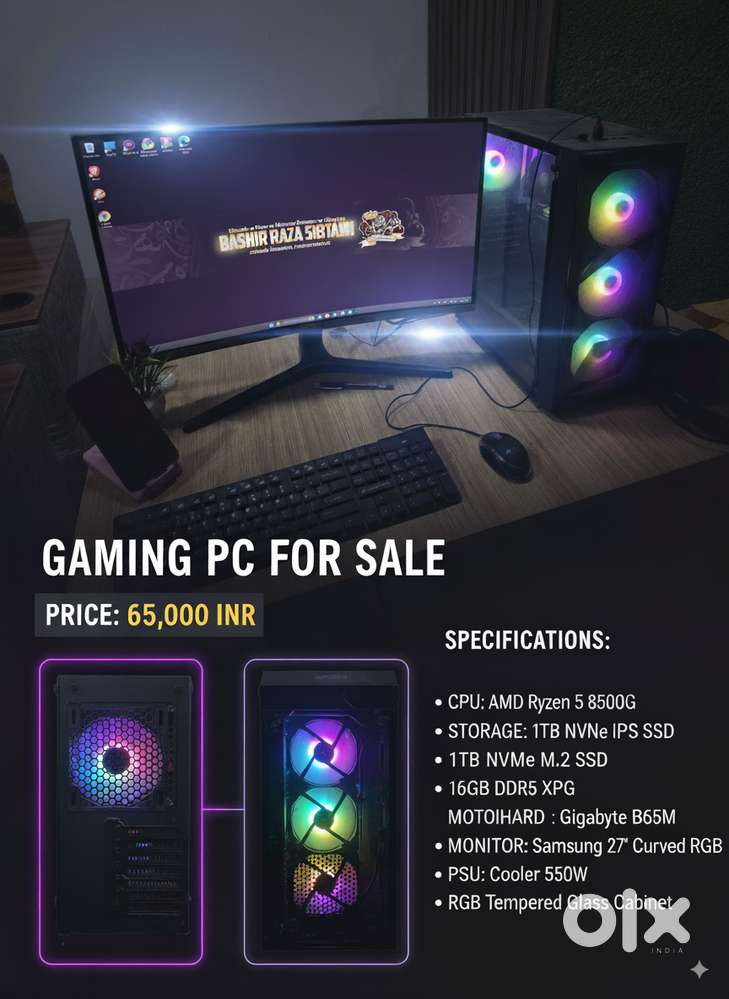 Ryzen 5 8500G Gaming PC with 27 Curved Monitor