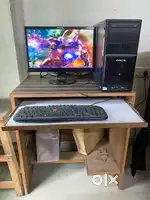 Complete Desktop Setup with Table – Monitor, CPU, Keyboard