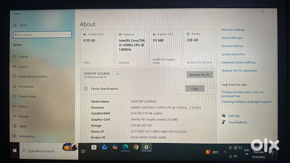 Hai my hp laptop sale i5 4th gen 8GB/256ssd