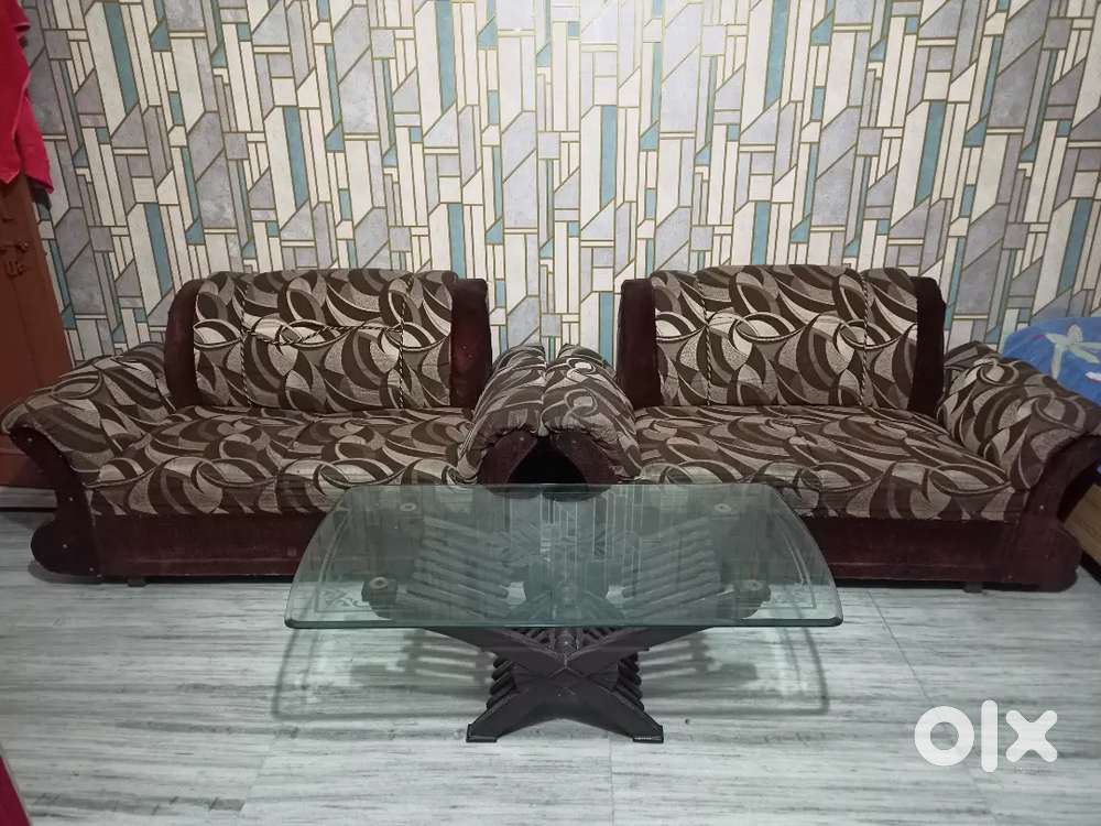 Sofa set with glass table