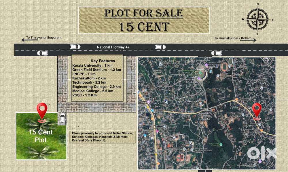 Prime 15 cent plot 70m from NH 66 ideal for doctors and professionals