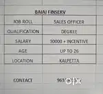 Sales officer (Bajaj Finserv), Kalpetta