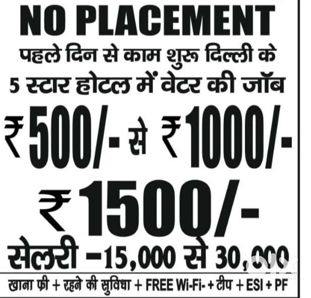 Waiter Job in Delhi 5 Star hotel