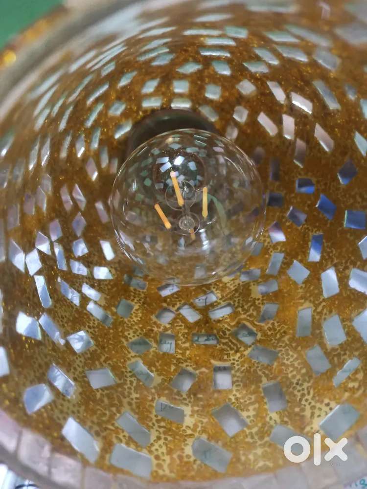 Golden Polished Mosaic Glass Hurricane Wall Bracket Lamp