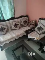 Sofa Set - 3 Seater  2 Wooden Chairs  1 glass table