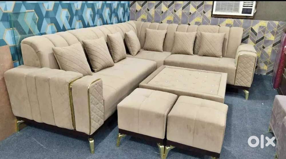 Brand new stripes model L Shape sofa with pillow