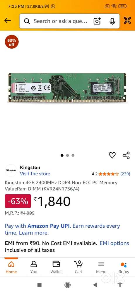 Kingston RAM 4Gb DDR4