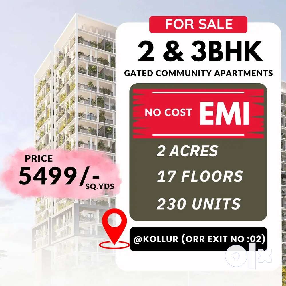 80% LOAN FACILITY(2&3BHK LUXUORIUS FLATS)GATED PROJECT KOLLUR EXIT-2