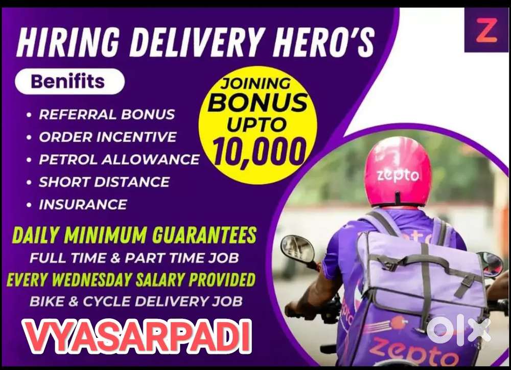 ZEPTO VYASAPADI GROCERY DELIVERY 3KM ZONE ORDERPAY+SURGE INCENTIVES